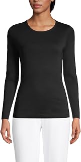 Lands' End Women's All Cotton Long Sleeve T-Shirt - Rib Knit Crewneck