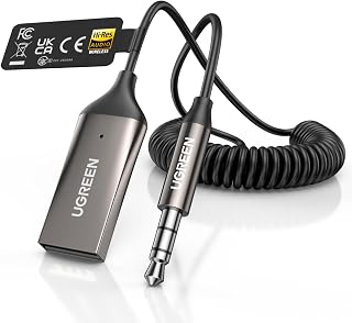UGREEN 3.5mm Aux to Bluetooth 6.0 Car Adapter with LDAC, for Auto Car | Bluetooth Audio Receiver Built-in Mic for Hands-Free Calls Compatible with Car Speaker & Home Audio