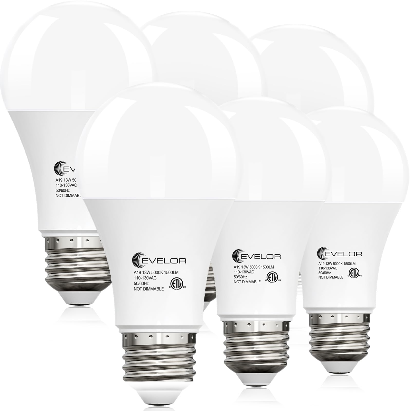 evelor 6-Packs A19 LED Light Bulbs,100 Watt Equivalent Daylight 5000K Bright Bul