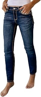Flamingals Mid Rise Skinny Jeans for Women Trendy Wash Stretchy Butt Lifting Western Jeans with Pocket Back