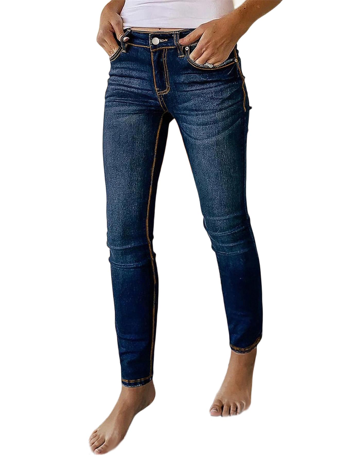 Flamingals Mid Rise Skinny Jeans for Women Trendy Wash Stretchy Butt Lifting Wes