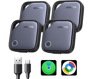 UGREEN FineTrack Air Tracker Tag for iOS & Android, USB-C Rechargeable | 4 Pack, Compatible with Apple Find My and Google Find Hub, Key Tags and Item Locator for Wallet, Backpack, Luggage and More