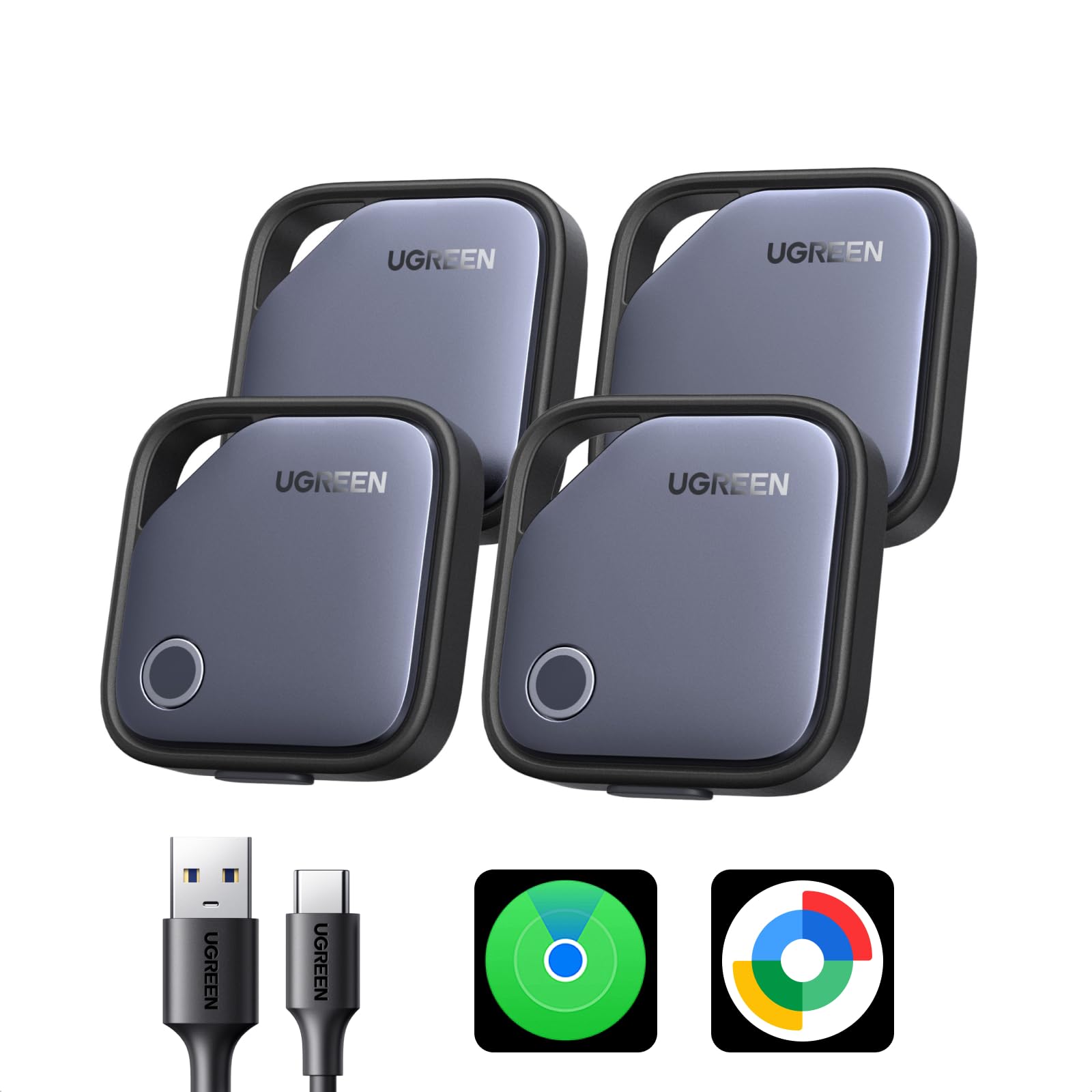 UGREEN FineTrack Air Tracker Tag for iOS & Android, USB-C Rechargeable | 4 Pack,