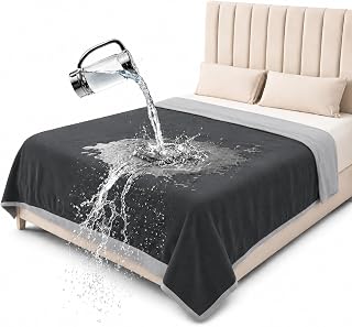 King Size Waterproof Blanket – Spill-Proof, Water-Resistant Flannel Blanket for Bed, Couch, Kids & Pets Protection, Reversible Cozy Design (Moon Grey & Starlit Grey, 90x108”) Bedding Aid