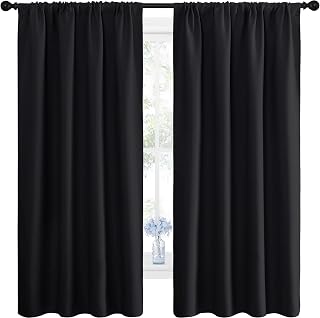 NICETOWN Black Out Curtain Blinds for Bedroom 2 Panels 42" Wide by 63" Long | Rod Pocket Thermal Insulated shades, Noise Reducing, Light Blocking, Room Darkening Decor for Kitchen Window Treatments