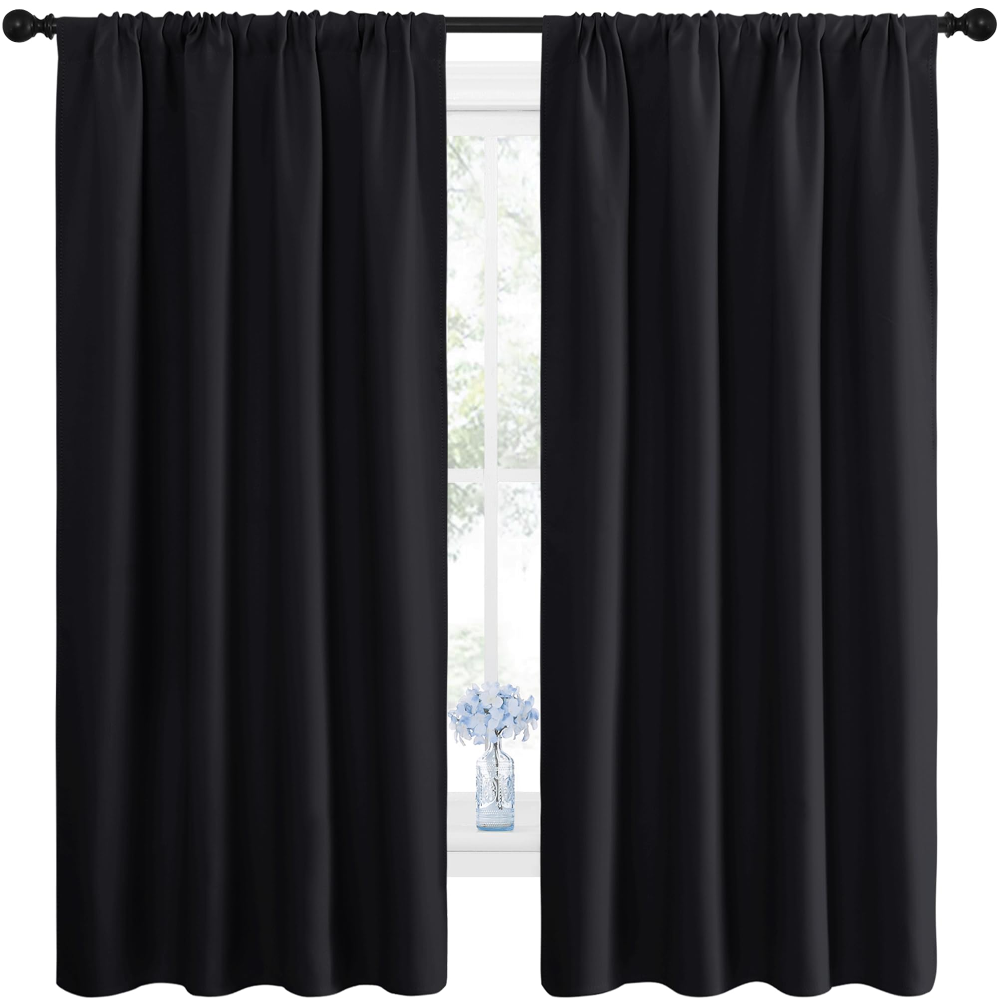 NICETOWN Black Out Curtain Blinds for Bedroom 2 Panels 42" Wide by 63" Long | Ro