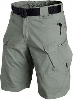 Men's Tactical Cargo Shorts: Heavy duty tear resistant fabric with multiple zipper pockets, adjustable belt & elastic waist