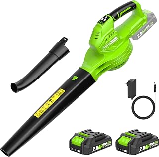 Leaf Blower Cordless, 20V Battery Leaf Blowers with 2 x 2.0 Ah | 3 Speed Mode&Up to 220CFM ,Powerful Lightweight Electric Garden Blower for or Leaf, Snow, Dust and Debris Blowing