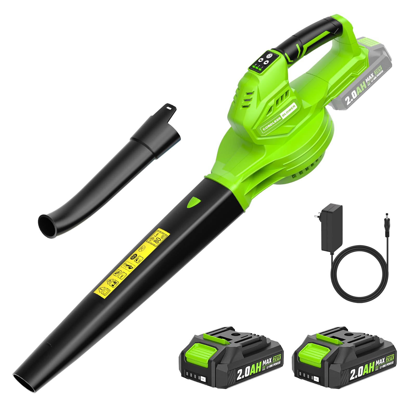 Leaf Blower Cordless, 20V Battery Leaf Blowers with 2 x 2.0 Ah | 3 Speed Mode&Up