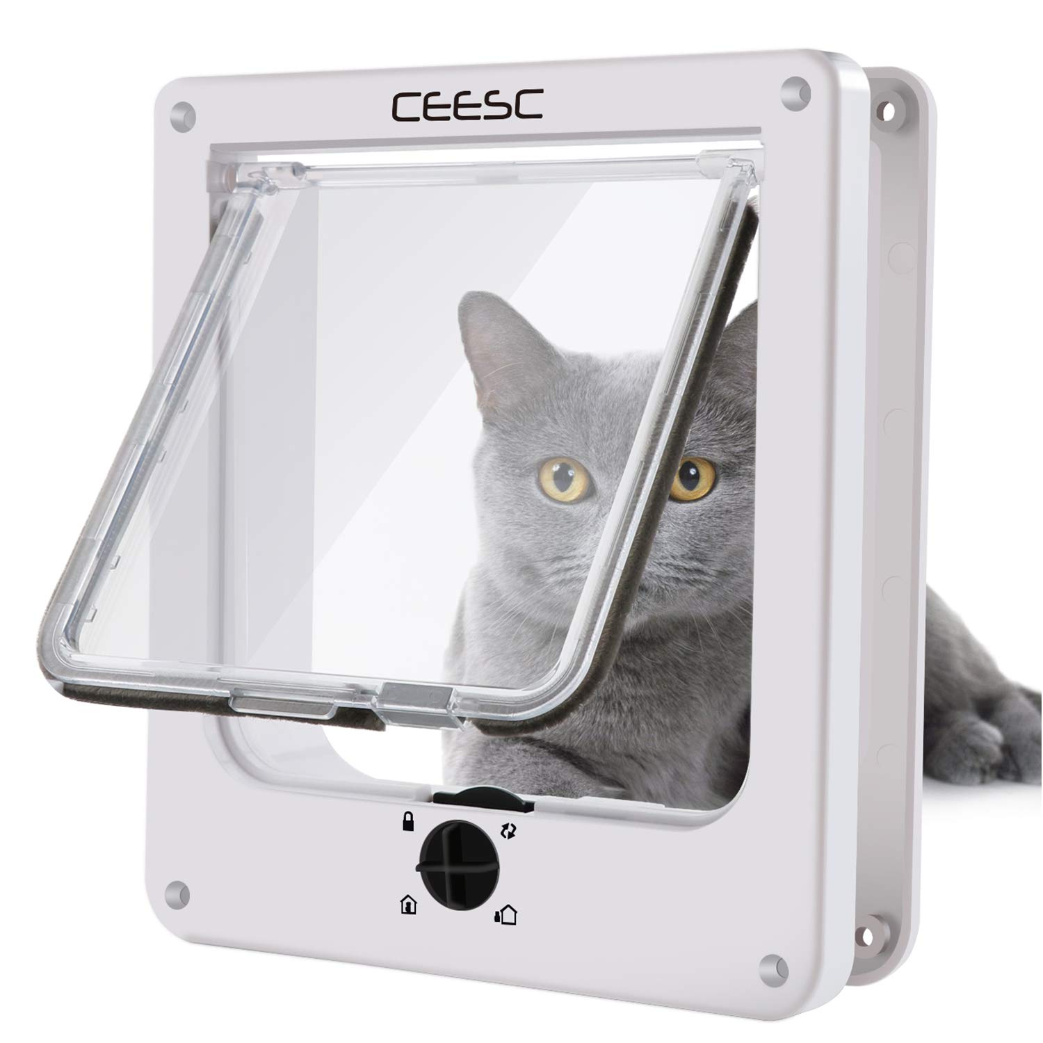 CEESC Medium Cat Door for Interior/Exterior, for Pets <15.75", White | Rotary 4-
