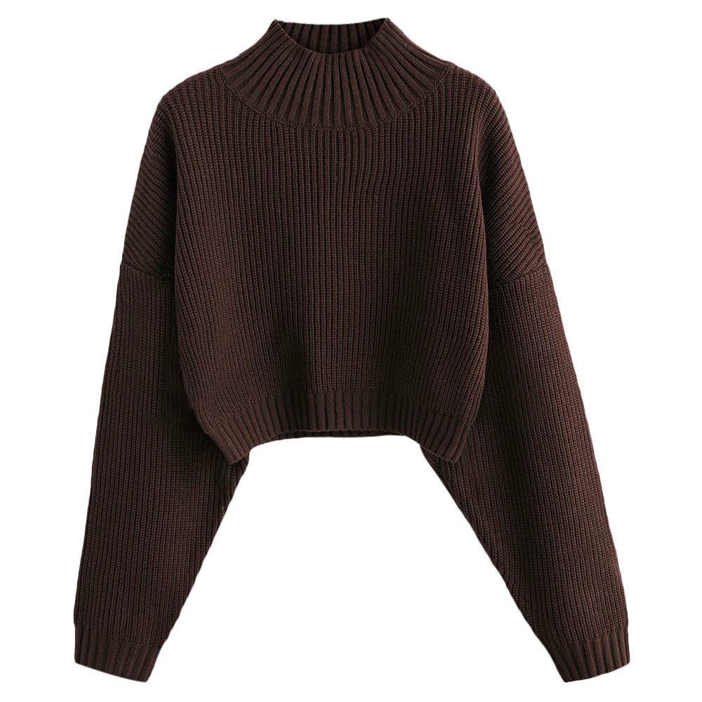 ZAFUL Women's Pullover Sweater Drop Shoulder Plain Knitted Cropped Sweater Pullo