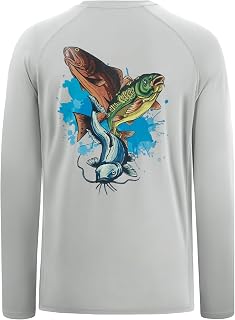 BASSDASH Men's Long Sleeve Fishing Shirt with Fish Print UPF 50+ Sun Protection, Breathable, Moisture Wicking