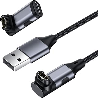 for Garmin Watch Charger Cable & USB C to Garmin Charger Adapter,L-Shape | USB A Charging Cable with Adapter for Fenix,Forerunner,Vivoactive,Instinct,Venu,Tactix,Approach,D2,Quatix Series-3.95FT,Gray
