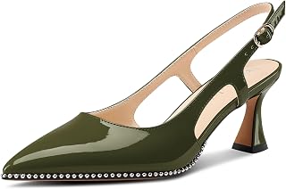 NobleOnly Women's Closed Toe Pointed Toe Medium Kitten Heel Slingback Pumps Buckle Closure Dress Casual Slip-on Shoes 6.5 CM Heels