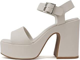 Soda Launch ~ Women's High Heel Open Toe Ankle Strap Platform Sandals, Pu Off White, 40 EU