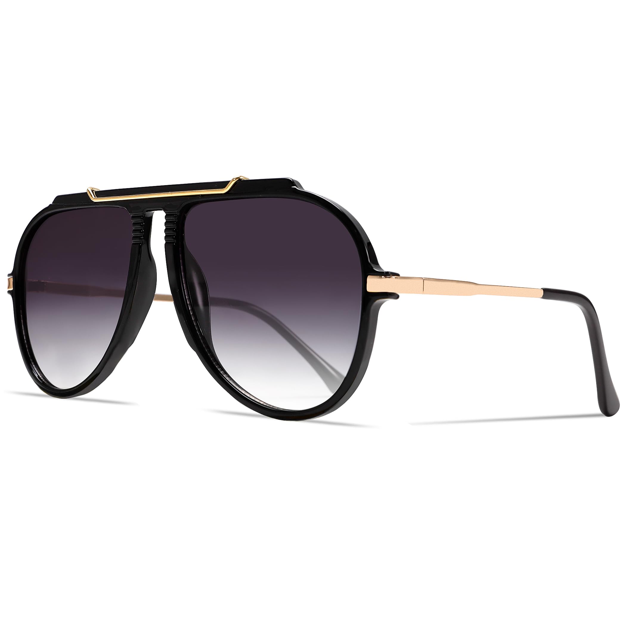 GUVIVI Oversized Aviator Sunglasses for Women 70s Retro Gold TopBar Glasses