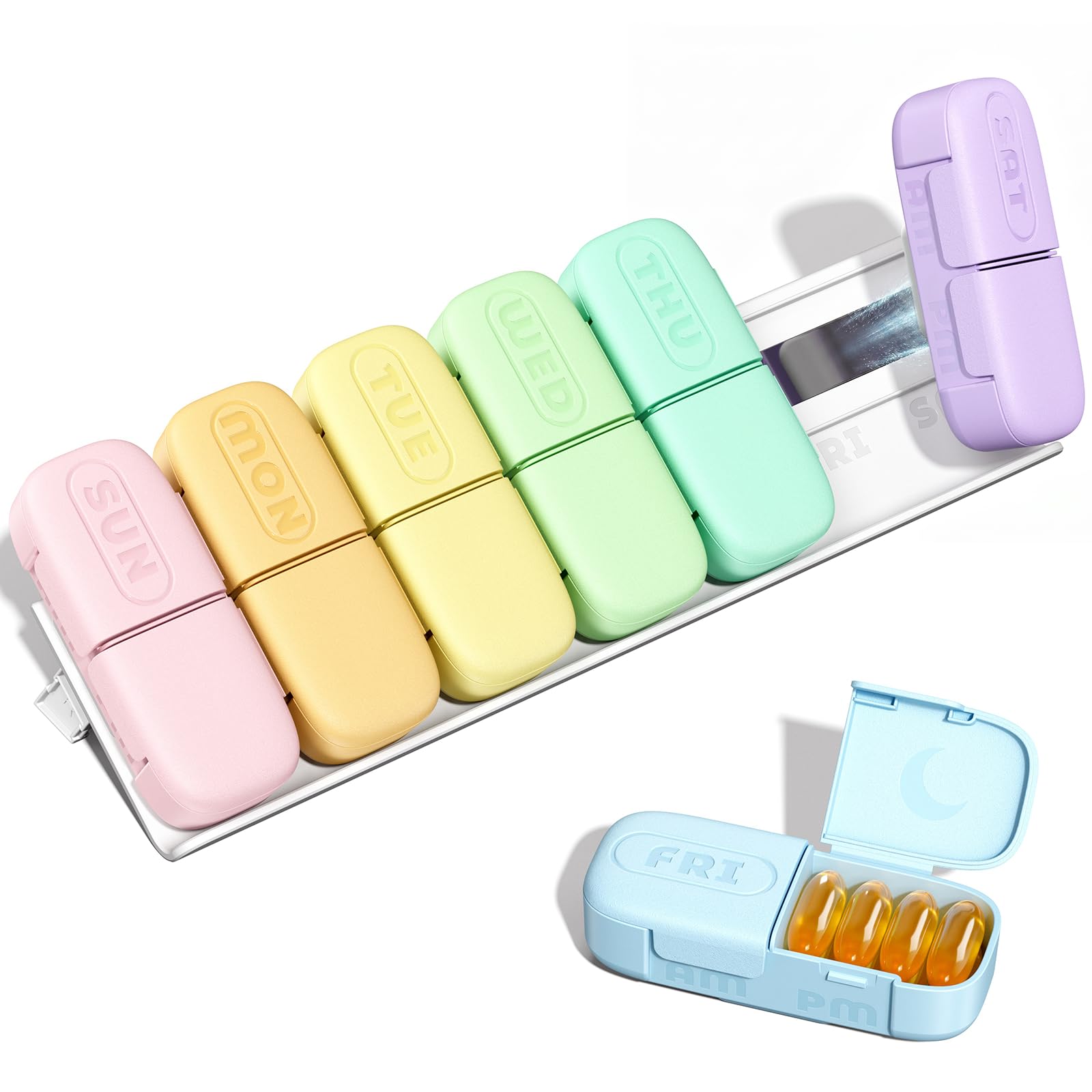 Magnetic Weekly Pill Organizer 2 Times a Day, Large AM PM Pill Box 7 Day