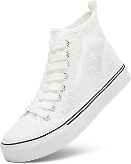 ZGR Women's High Top Canvas Sneakers,Fashion Lace-Up with Embroidery Flower