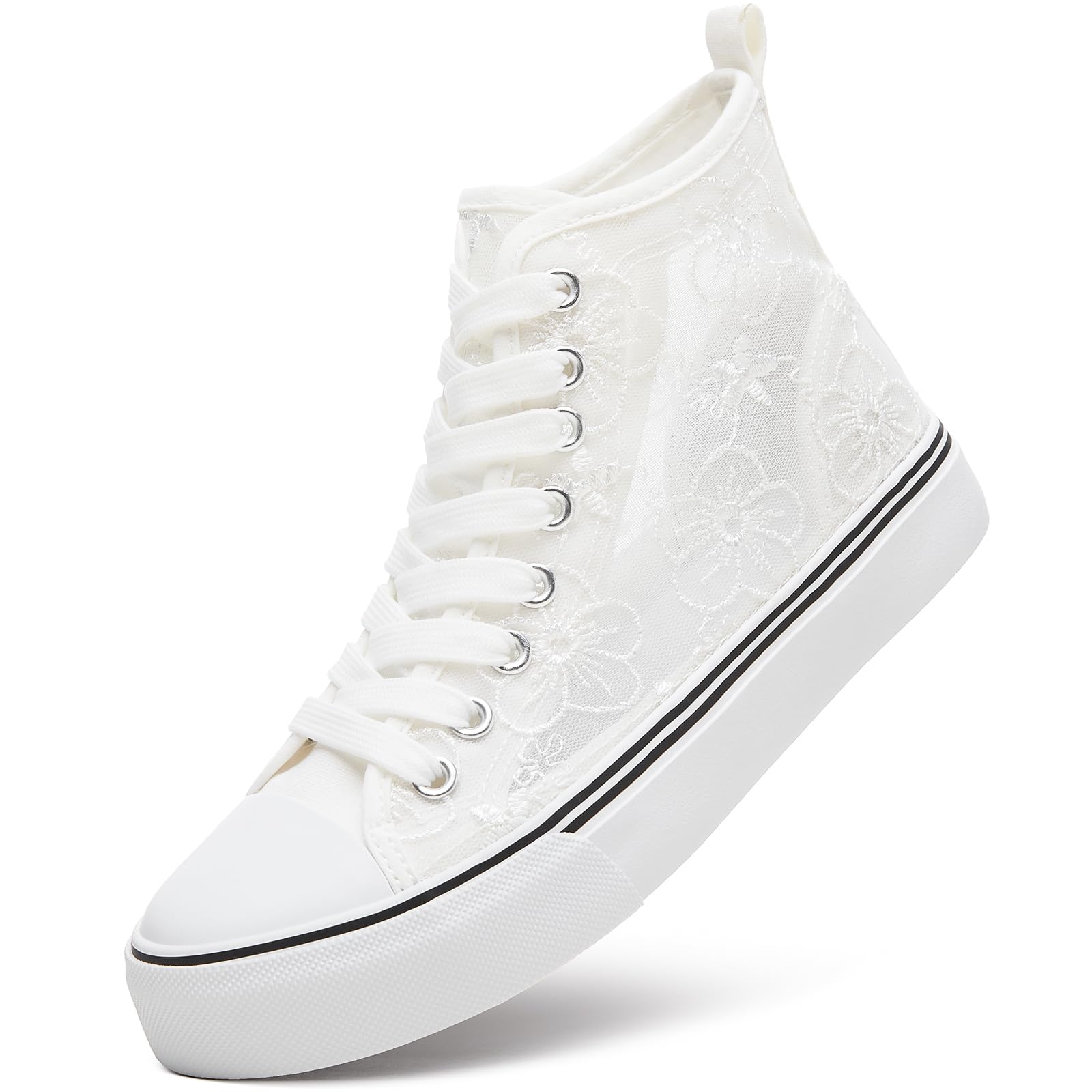 ZGR Women's High Top Canvas Sneakers,Fashion Lace-Up with Embroidery Flower