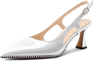 NobleOnly Women's Closed Toe Pointed Toe Medium Kitten Heel Slingback Pumps Buckle Closure Dress Casual Slip-on Shoes 6.5 CM Heels