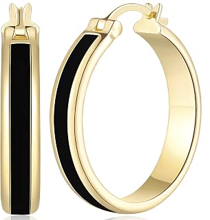 ENROSE Gold Hoop Earrings for Women 14K Gold Black and Gold Earrings