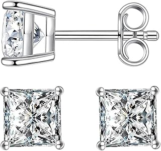 S925 Princess Cut D Color VVS1 Synthetic Moissanite Stud Earrings Square Earrings For Women Men Hypoallergenic Sterling Silver Earrings