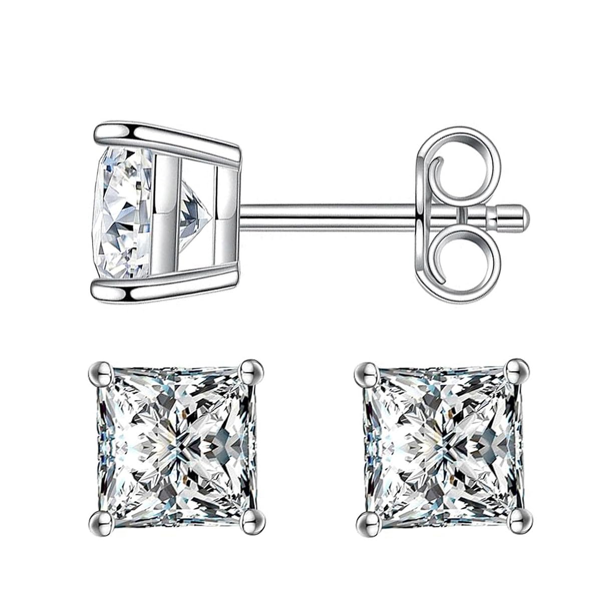 S925 Princess Cut D Color VVS1 Synthetic Moissanite Stud Earrings Square Earring