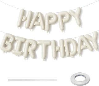 Cream Happy Birthday Balloon Banner, Neutral Beige Foil Balloon, 16 Inch Ivory White Sand Birthday Bunting Banner Letter Balloons for Men Women Party Decorations