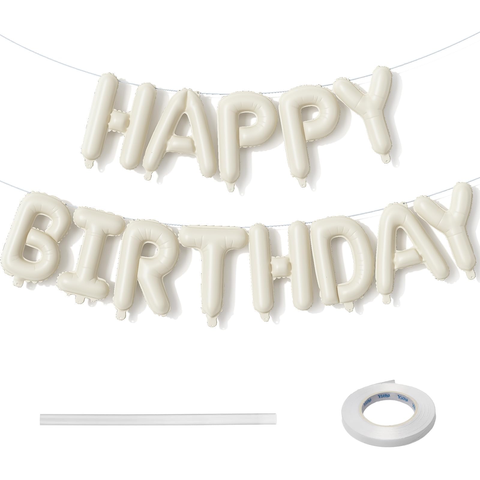 Cream Happy Birthday Balloon Banner, Neutral Beige Foil Balloon, 16 Inch Ivory W
