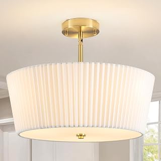17.71”Gold Semi Flush Mount Ceiling Light, 3-Light Cone Drum Light Fixture