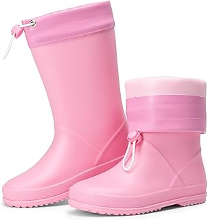 DREAM PAIRS Kids Waterproof Rain Boots | for Boys Girls,Non-Slip,Drawstring Collar,Lightweight,for Outdoor Rainy Day Play, Puddle Splashing