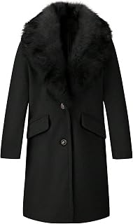 Women's Mid-Long Wool Blend Trench Coat Faux Fur Shawl Collar