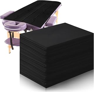 Tatuo 50 Pieces 31 x 70 Inches Disposable Bed Sheets Waterproof,black | Bed Cover Massage Table Sheet Non-woven Fabric for Spa, Lash, Beauty Salon, Waxing, Hotels