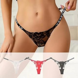 Women Thong Lace Sheer Low Rise Minimal Fit Underwear Lightweight Soft Silhouette Lingerie