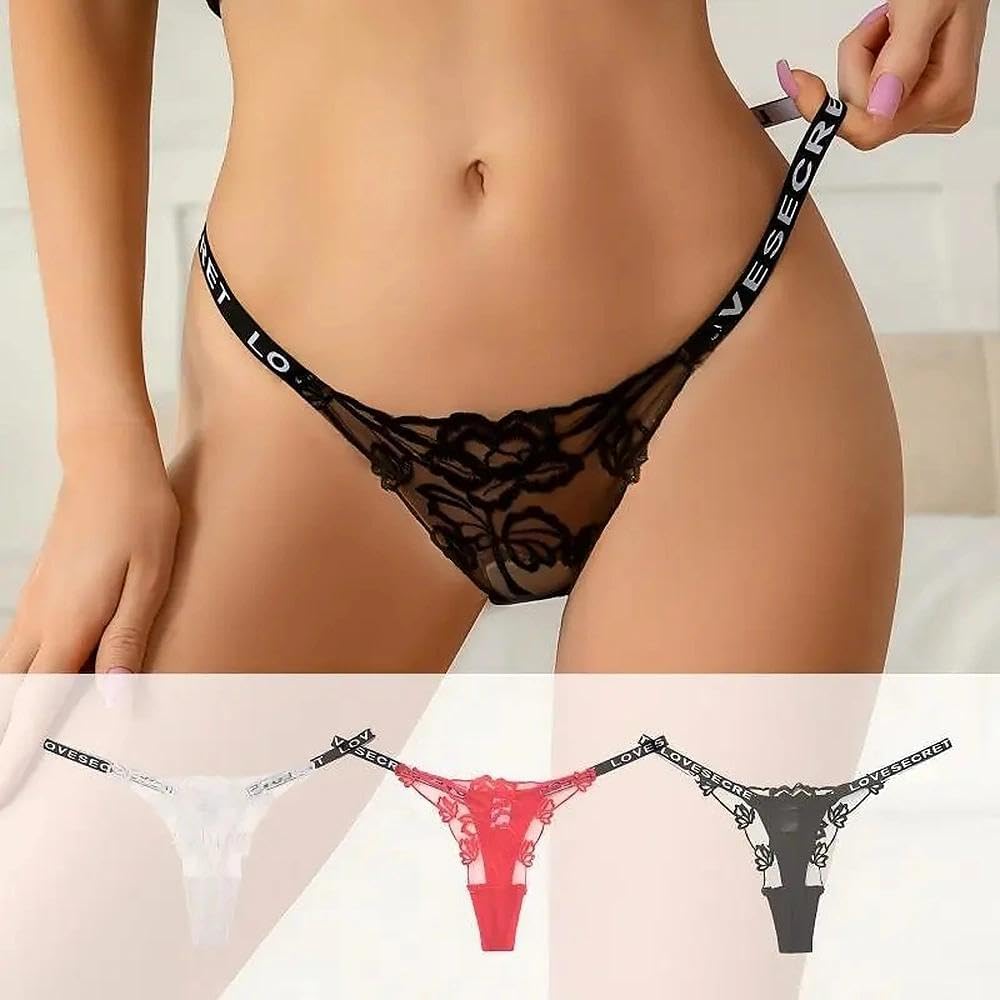 Women Thong Lace Sheer Low Rise Minimal Fit Underwear Lightweight Soft Silhouett
