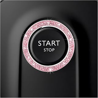 CCHRN Car Bling Engine Start Ring Decals, Crystal Rhinestone Push Start Button Decorative Ring, Universal Sparkling Key Ignition Knob Cover for Women Girls, Car Accessories (Pink)