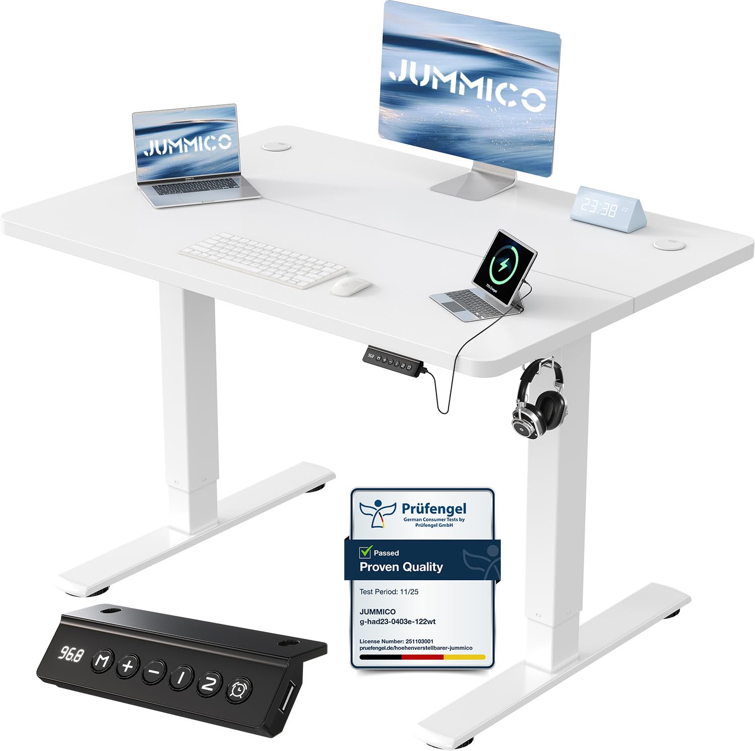 JUMMICO Height Adjustable Electric Desk, 100 x 60 cm, Panel 6 Keys with 4 Height