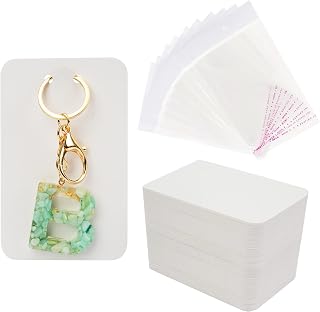 Temlum 3''x4.7'' Keychain Display Cards with Self-Sealing Bags, White 100p | Keychain Cards Holder for Selling, Keyring Cards, Keychain Packaging Supplies for Small Busniess
