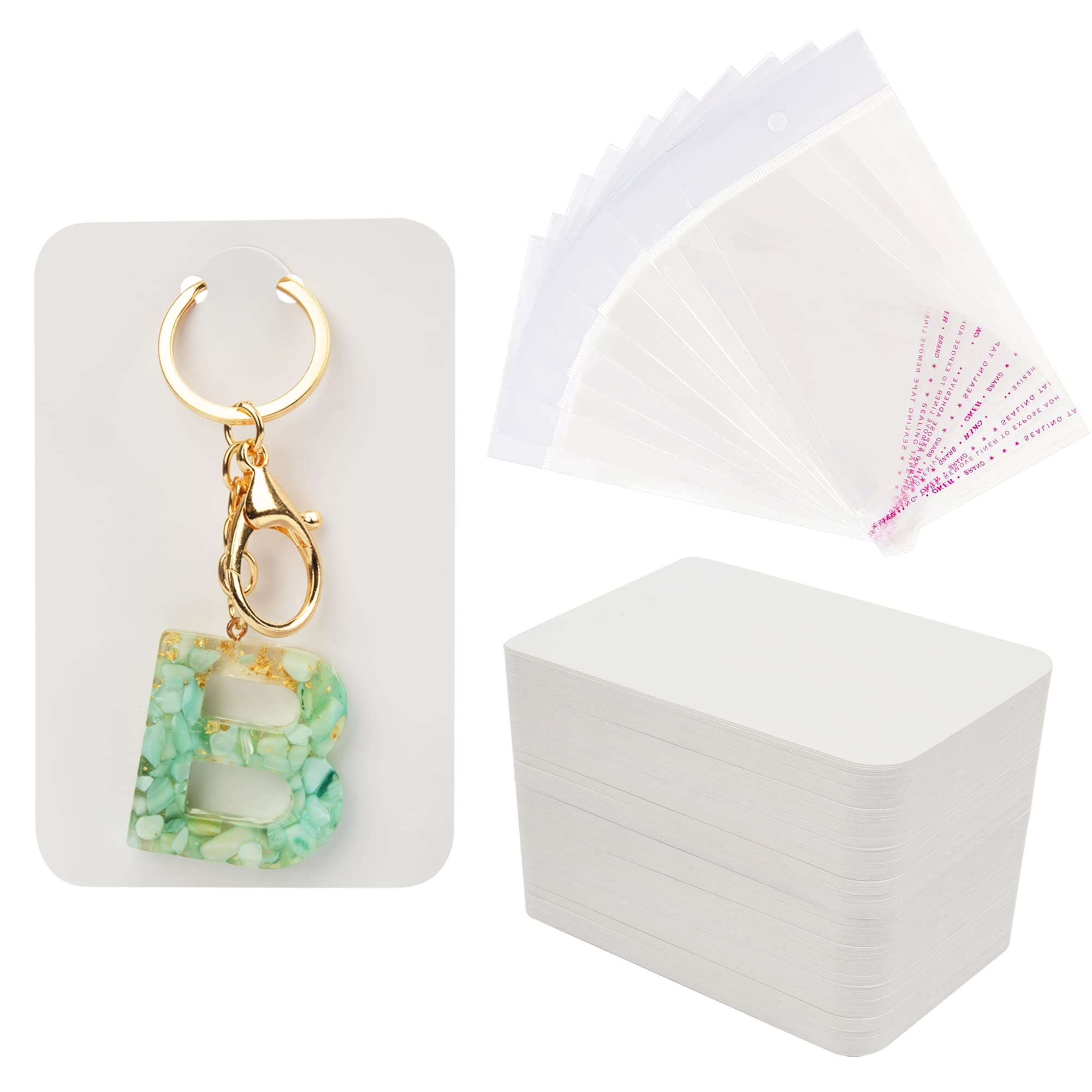 Temlum 3''x4.7'' Keychain Display Cards with Self-Sealing Bags, White 100p | Key