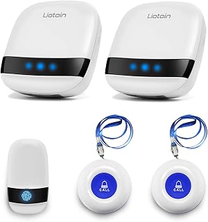 Wireless Caregiver Pager Elderly Alarm Call Button Personal Alarms Call Bell For Elderly Patient Nurse Panic Alarm Button elderly alert system(3 Waterproof Transmitter 2 UK Plugin Receiver)