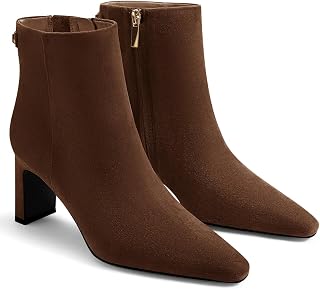 Coutgo Womens Ankle Boots Chunky Heel Closed Toe Booties Side Zipper Winter Dress Shoes