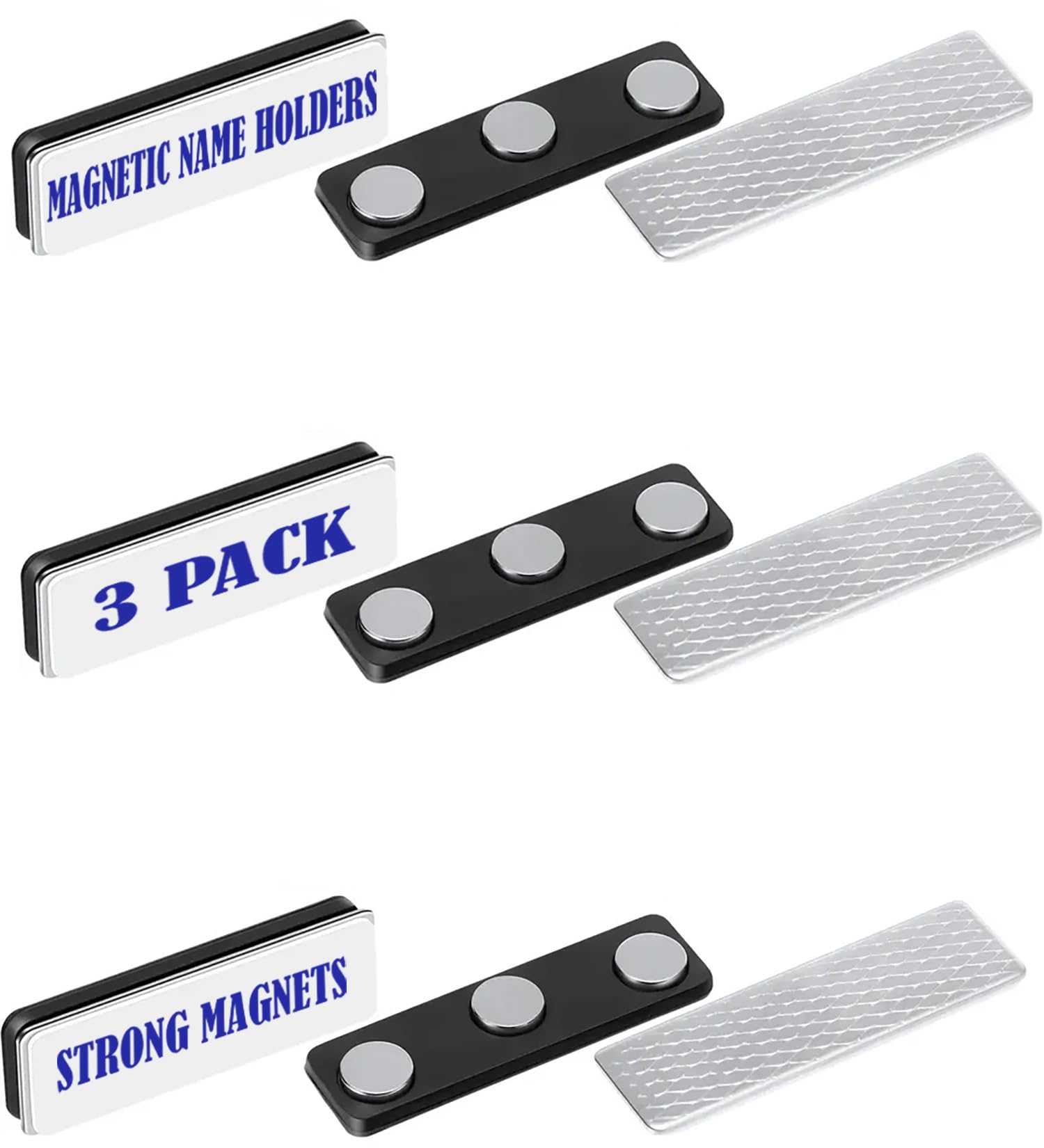 3 Magnetic Badge Holders for Clothes, Uniforms, Shirts, Crafts, Name Tags | Magn