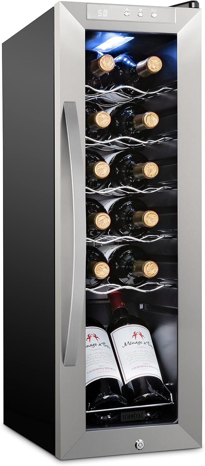 SCHMÉCKÉ 12 Bottle Compressor Wine Cooler Refrigerator w/Lock - Large Freestandi