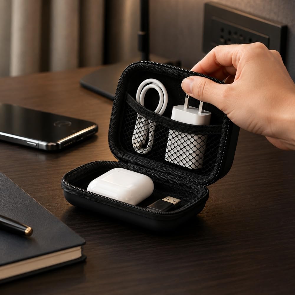 Compact EVA Storage Case Zippered Lightweight Earphone Pouch for Bluetooth Headp