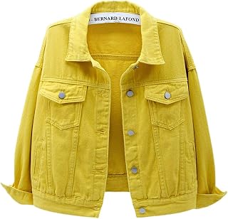 ebossy Women Candy Color Loose Fit Denim Jacket Casual Jeans Trucker Jacket