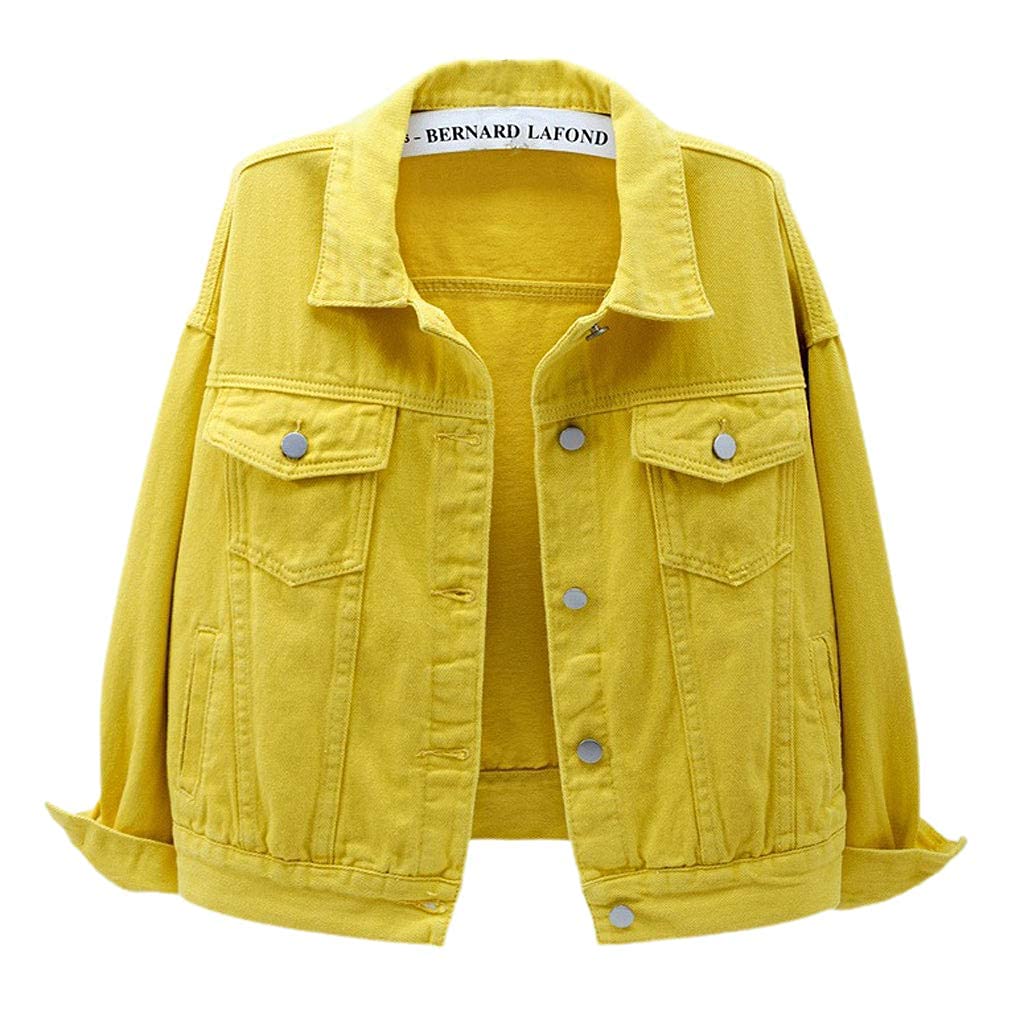 ebossy Women Candy Color Loose Fit Denim Jacket Casual Jeans Trucker Jacket