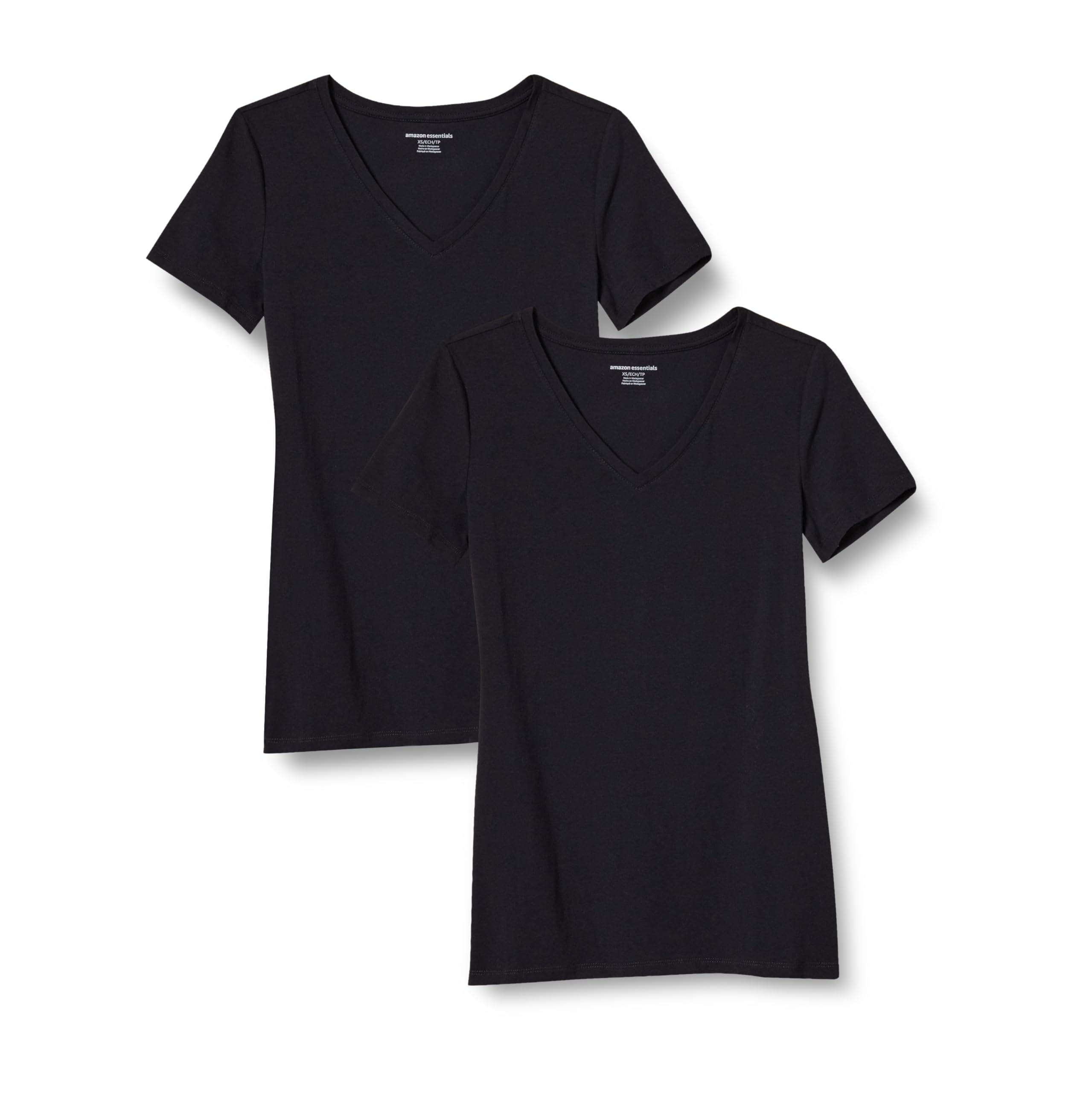 Amazon Essentials Women's Regular-Fit Short-Sleeve V-Neck T-Shirt, Pack of 2