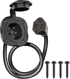 BEBOBLY 15 Amp AC Port Plug, 125V Power Inlet Socket with Waterproof Cover & Integrated 18" Extension Cord, 2 Pole 3-Wire NEMA 5-15 Flanged Generator Inlet Plug for RV Boat Electrical Connections