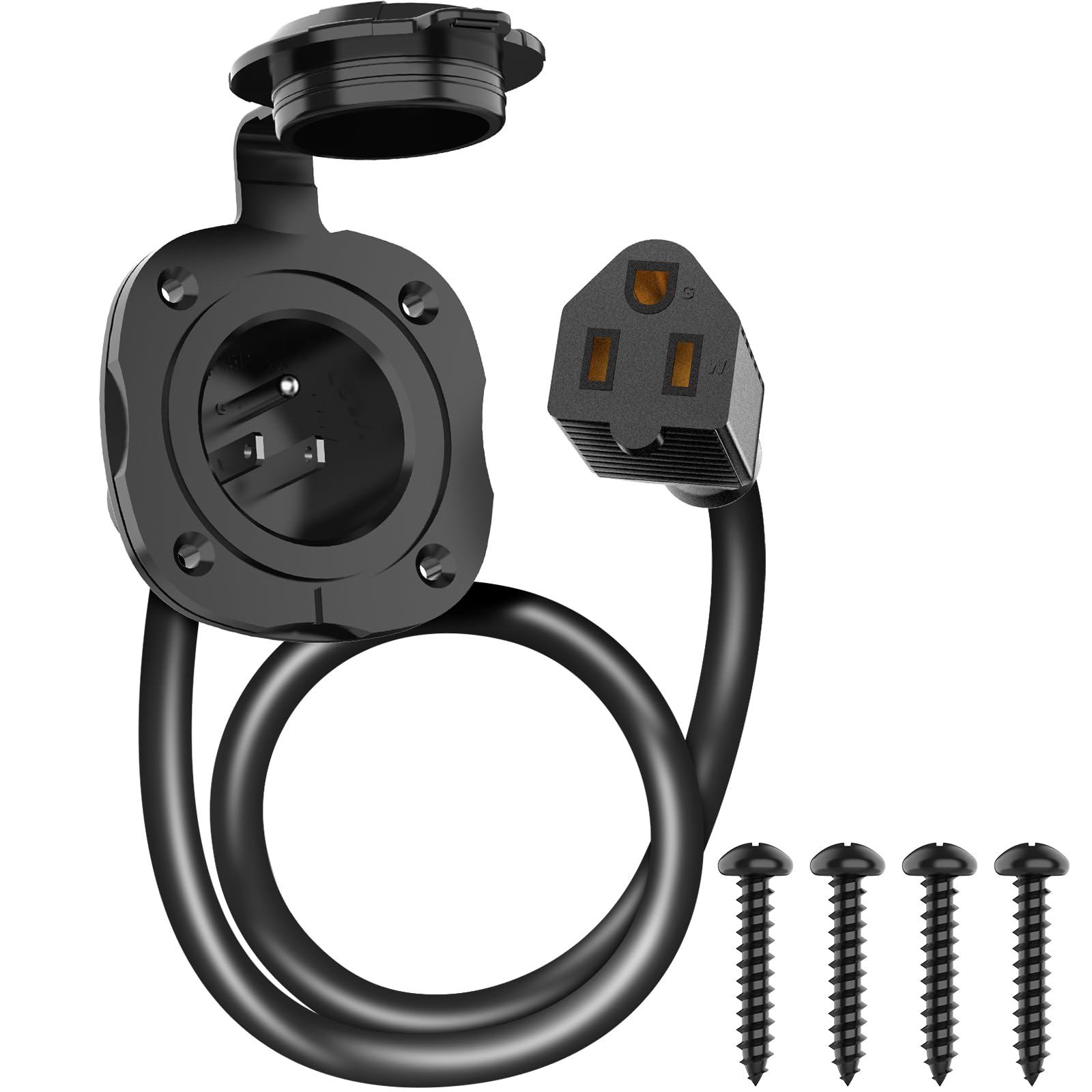 BEBOBLY 15 Amp AC Port Plug, 125V Power Inlet Socket with Waterproof Cover & Int