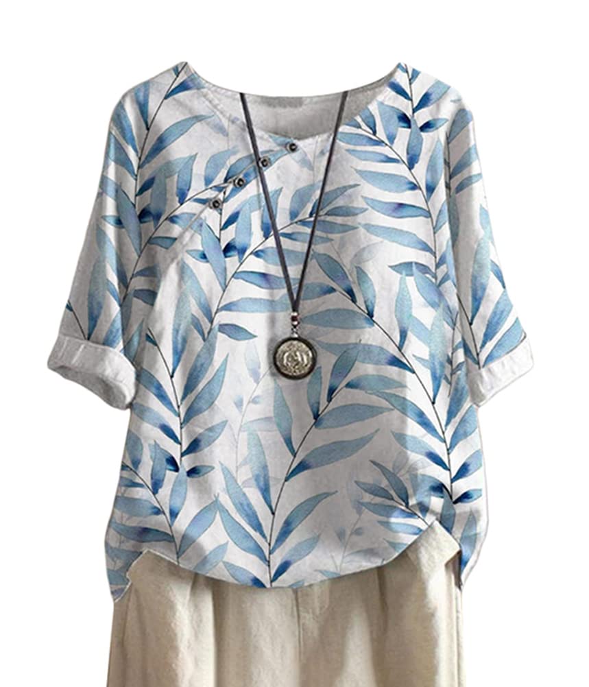 ORANDESIGNE Linen Shirt Short Sleeve Women Casual Vintage Tops Blouse T-Shirts S